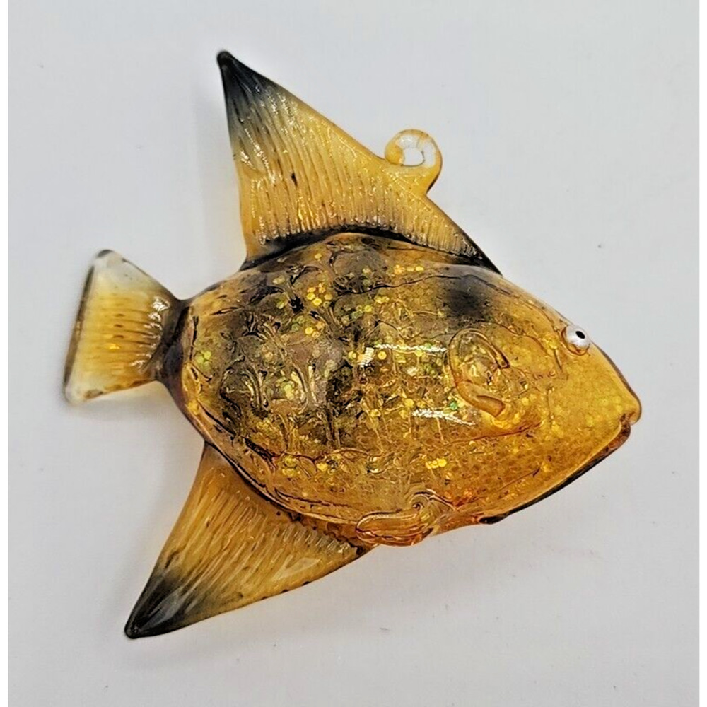 Art Glass Hand Blown Hand Made Ornament Tropical Fish 3.5" Black Yellow U254